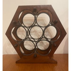 Vintage Wooden Wine Rack - Hexagon Shape - Holds 7 Bottles